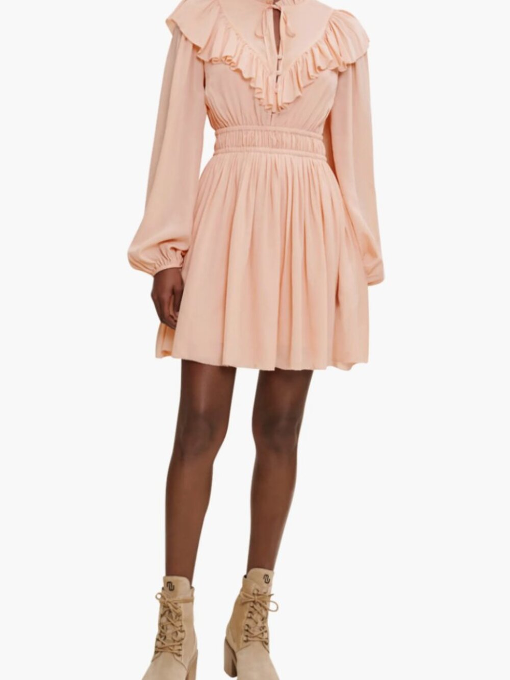 NWT Maje Riava Long Sleeve Ruffle Bib Dress / 38EU